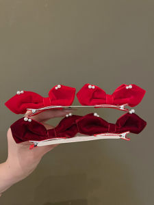 กิ๊บติดผมผ้ากำมะหยี่สีแดงประดับมุกทรงหูกระต่าย หมวกผ้าไหม หมวกเด็ก หมวกแฟชั่นฤดูใบไม้ผลิ หมวกเด็กผู้หญิง หมวกแฟชั่นฤดูใบไม้ร่วง