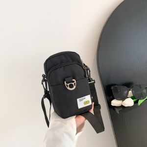 Street Style Mens Phone Bag Crossbody Waist Pack Single Shoulder Oxford Cloth Zipper Closure Pure Color Vertical Square Shape
