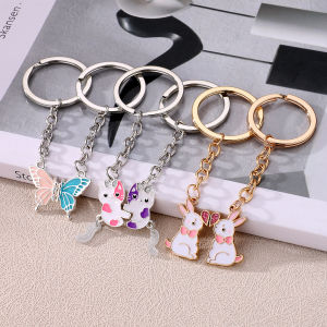 Cartoon Style Alloy Keychains for Couples Creative Sunflower Pattern Magnetic Book Bag Pendants Non-Losing Key Accessories