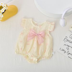 Summer Baby Girls Bodysuit with 3D Bow Cute Sweet Sleeveless Ruffle Bodysuit for Newborn Cotton Toddler One Peice Infant Onesie
