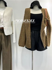 Soft Cozy Knitted Open Cardigan Womens Autumn Winter Lazy Sweater Jacket Loose Top V-Neck Long Sleeve Pure Color Korean Style