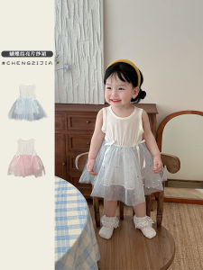 Korean Style Girls Summer Cute Lace Dress Baby New Fashion Butterfly Knot Vest Dress Sweet Princess Dress Childrens Clothing