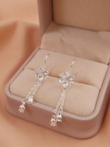 925 Sterling Silver Lotus Tassel Earrings Womens Fashion Jewelry round Face Trendy Hook Ear Hooks Korean Style Pair