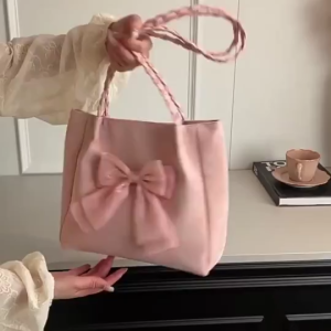 Bag Female Niche Design Bowknot Clash Colour Shoulder Bag Casual Tote Plain Bussiness