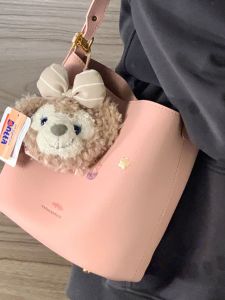 Nice Fashionable Sweet Pink Soft Leather Handbag Womens 2024 New High-End Large Capacity Bucket Bag for Work Korean Style