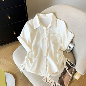 La Chapelle | Pale Blue Summer Dual Drawstrings Polo Collar Shirt