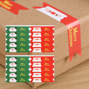 5/10Sheets Christmas Label Sticker Strip Type Gift Box Bags Packing Seal Sticker Self-adhesive Label Tags Xmas Party Decorations