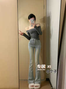 กางเกงยีนส์ทรงขากระบอกสั้นเอวสูงสไตล์เกาหลีสำหรับผู้หญิงในช่วงฤดูร้อน กางเกงยีนส์ทรงเข้ารูปเอวสูงทรงเข้ารูปกระชับสัดส่วนสำหรับผู้หญิง