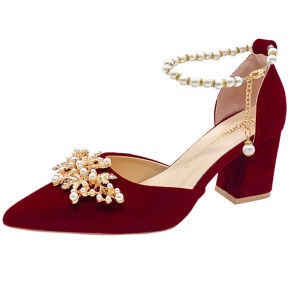 Giày Cưới Đế Dày Không Gây Mỏi Cho Nữ Giày Cao Gót Màu Đỏ Giày Cưới Thanh Lịch Cho Tiệc Cưới Và Tiệc Cưới Giày Đế Cao