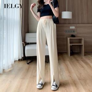 Ielgy quần nữ Lụa băng eo cao Mỏng Xẻ thường ngày