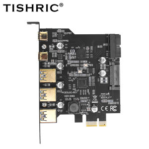 TISHRIC PCIE 1X To 2 Type-C 3 USB 3.0 Expansion Card PCIE3.0 USB Adapter Card Sata 15Pin 19Pin Power Socket Connector Dual Power
