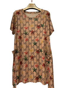 plus Size Summer T-Shirt Belly Cover Loose Long Korean Style Womens Clothing round Neck Short Sleeve Cotton Blend Dress