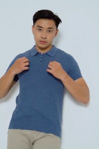 Kale Marco Knit T-Shirt Cotton Thread Asian Fit | Blue