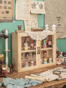 Blind Box Pop Mart Storage Display Stand Molly Doll Dustproof Hand-Made PopMart Box Desktop Solid Wood Cabinet