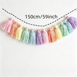 1Pc Boho Rainbow Tua Rua Vòng Hoa Với Gỗ Thủ Công Hạt Treo Tường Nhà Lễ Hội Trang Trí Tiệc Phong Cách Hàn Quốc Vật Trang Trí