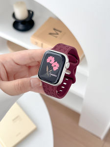 สายนาฬิกา Apple Watch ยางซิลิโคนสีแดง สายรัดข้อมือแบบสร้างสรรค์สำหรับ Iwatch9/8 รุ่น Apple S9 S8 S7 S6 S5 S4 S3 รุ่น Sport SE
