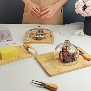 กล่องเก็บเนย พร้อมมีดตัดเนย ที่ใส่เนย กล่องเก็บเนย ถ้วยเก็บเนย พร้อมฝาครอบกระจก