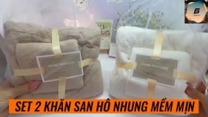 Bộ 2 khăn tắm lớn cao cấp GF khăn tắm lông cừu 70x140 và 35x75 lông mềm thấm hút tốt không rụng lông