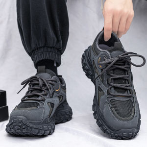 Mens Dad Shoes Breathable Mesh Thick Bottom Casual Sports Shoes Korean Style All-Match Autumn New Arrival Wear-Resistant Rubber Sole