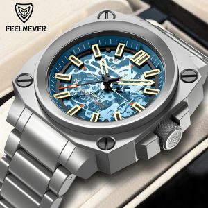 FeelNever Creative Automatic Movement Mens Watches Hollow Fashion Casual Sport Military Leather Waterproof Mechanical Watch+Box