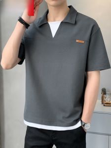 HENGYUANXIANG | Hengyuanxiang Mens Short Sleeve T-Shirt V-Neck Polo Shirt Summer Fashion Color Block Design Breathable Cotton Polyester Blend