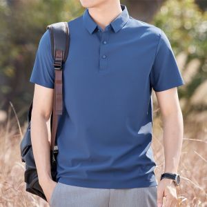 ROMON | Lormen Ice Silk Short Sleeve Polo Shirt Mens Summer Thin Formal Casual Cool Feeling T-Shirt Upper Body Fashion Urban Style