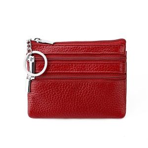 PU Leather Portable Money Coin Purse with Key Ring Waterproof Pocket Purse Zipper Wear-resistant Credit Card Holoder Man Women