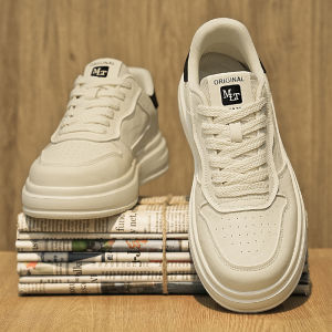Mens Breathable Sporty Casual Shoes Trendy Youth Thick Bottom Slip-On round Toe Rubber Outsole PU Leather Mesh Inner