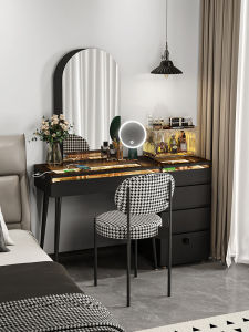 YANGYING | Compact Modern Black Makeup Vanity Table for Small Bedrooms Jewelry Display and Storage