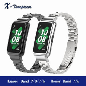 Strap for Huawei Band 10/9/8/7/6 and Honor 7/6，Metal Breathable Replacement Wristband Bracelet Stainless Steel Strap Huawei Band for Women Men Soft Waterproof Sport Business