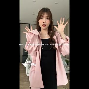 SelfLoveBuying w279 Womens Korean Oversize Fashion Casual long-sleeved Shirt Sun Protection Long Sleeve Shirt Summer Lady Blouse Top
