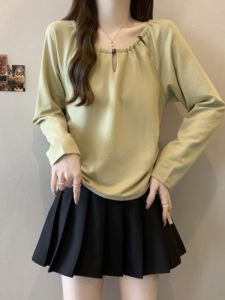 WANGGONGZHU | Casual Long Sleeve T-Shirt Womens Spring Autumn Fashion Drawstring Shoulder Princess Style Plus Size Slimming Top