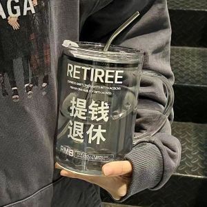 Trendy Large Capacity Boro-Silicate Glass Water Cup With Lid and Straw