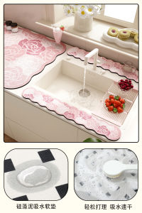 Thảm Nhà Bếp Thấm Hút Nhanh Bằng Đất Sét Thạch Cao Hình Hoa Hồng Màu Hồng Sang Trọng Cổ Điển Mỹ Thảm Rửa Chén Thảm Chống Thấm Nước