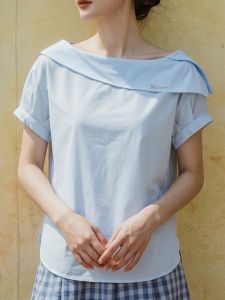 Basic House | Cool Turn-down Collar Asymmetric Short Sleeve Shirt