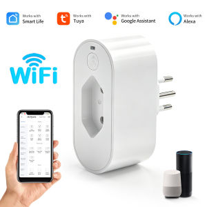 Brazil Standard Tuya WiFi Smart Plug with Power Monitor 16A Smart Outlets Socket Smart Life App Remote Support Alexa Google Home