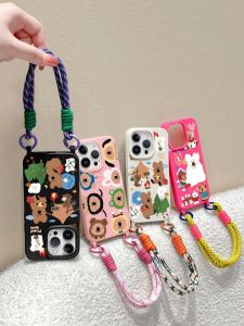 Suitable for Apple 15 Phone Case Large Hole Iphone14promax Cable Stitch Lanyard 13pro Cute Cartoon 12promax New Arrival Double Buckle Liquid Shell IP11 Bear 14plus Soft Silicone