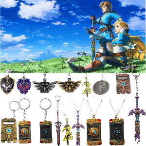Hylian Shield Master Sword พวงกุญแจ Breath of The Wild Sheikah Eye Triforce Zeldaes จี้สร้อยคอผู้ชายเครื่องประดับอุปกรณ์เสริม