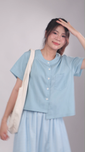 Impéris Fashion | Áo Sơ Mi Xanh Lệch Tà Freesize