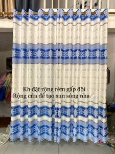 Rèm gấm xanh phối trắng hàng loại 1 hợp rèm cửa sổ cửa chính rèm ngăn phòng đặc biệt hợp cho cửa kính