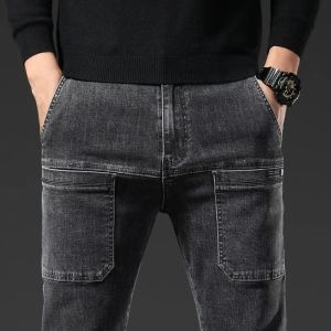 Spring Summer Thin Six Pocket Mens Jeans Elastic Straight Leg Casual Slim Fit Jeans Versatile Multi-Pocket Long Y2K Denim Pants