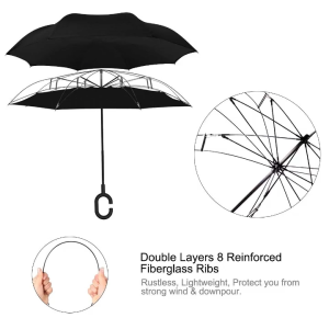 【OJY】Inverted Reverse Double Layer Umbrella with C-Hook C Handle Outdoor Rain Cover Payung Lipat Light Weight Inverted Umbrella Opening Umbrella UV Proof Windproof UV40+ Protection Double Layer Inverted C-Handle