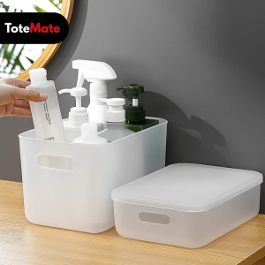 ToteMate Japan Style Storage Organizer Minimalist Stackable Clear Box w/ Lid For Home & Office