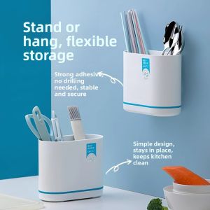 CHAHUA | Antibacterial Kitchen Utensil Holder for Spoons and Chopsticks with Wall Mount and Drainage