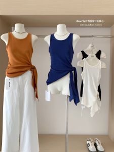 High-End Womens Knitted Orange Pumpkin Top with Sash Strap Vest by Hangzhou Seasons Green Guangzhou Thirteenth Factory