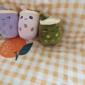 in Cute Couple Bubble Tea Cup Bag Keychain Creative Plush Toy Doll Birthday Gift