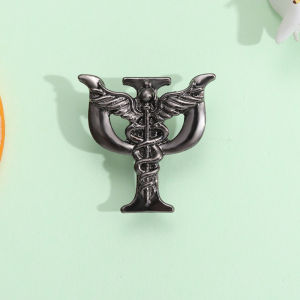 Angel Snake Scepter Psychology Gift Psi Symbol Brooch Psychiatrist Pin Badge Doctor Nurse Medical Jewelry