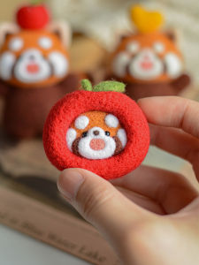 Apple Panda Keychain DIY Wool Felt Crafts Car Hanging Decoration Handmade Gift Material Kit จาก ChillingCrafts