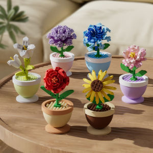 Building blocks flower pots roses sunflowers carnations micro-grained childrens educational assembly toy ornaments