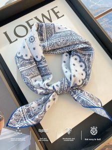 CAIENGE | Elegant Retro Cotton Square Scarf with Beige Polka Dots
